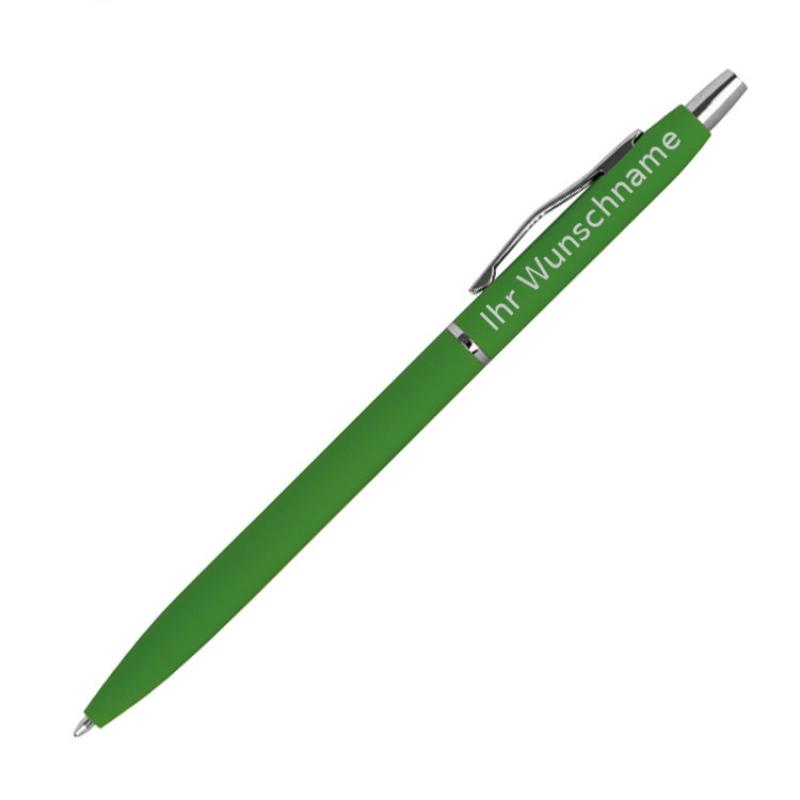 10 Kugelschreiber mit Gravur / aus Metall / gummiert / Farbe: grün