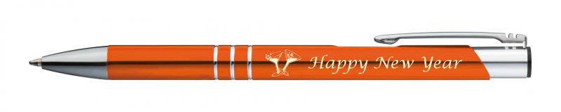 10 Kugelschreiber mit Gravur "Happy New Year" / aus Metall / Farbe: orange