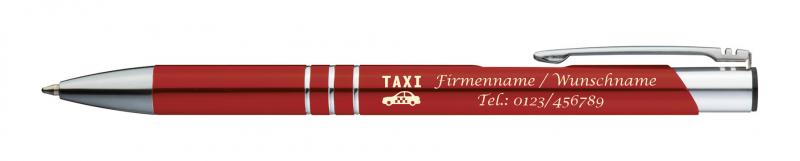 10 Kugelschreiber mit Gravur "Taxi" / aus Metall / Farbe: rot