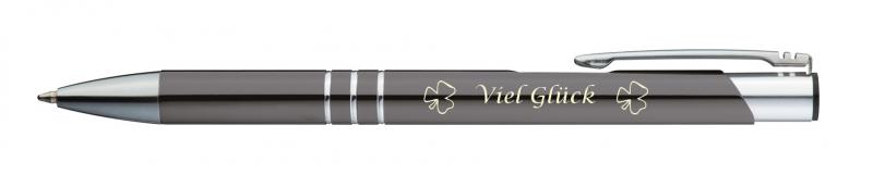 10 Kugelschreiber mit Gravur "Viel Glück" / aus Metall / Farbe: anthrazit