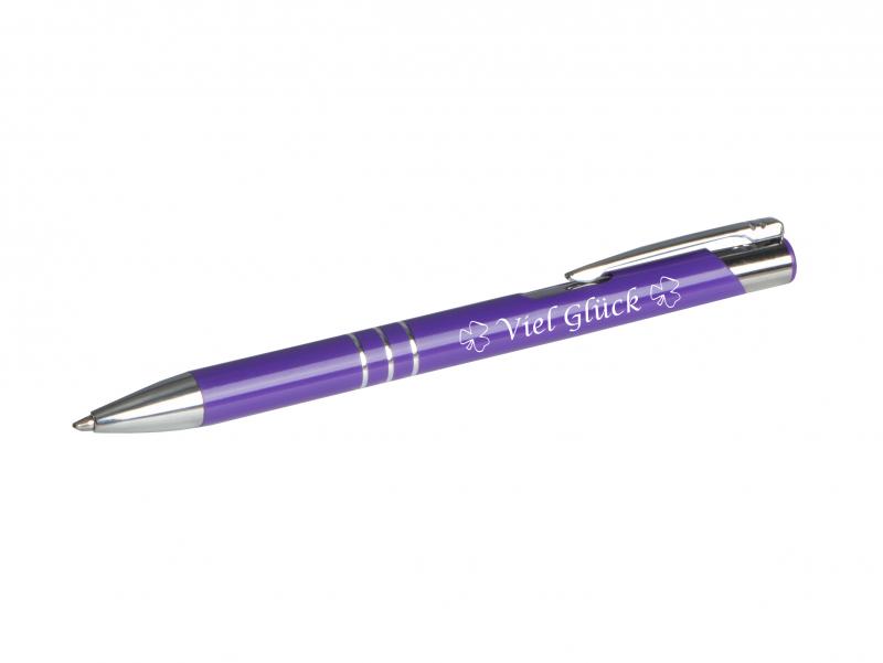 10 Kugelschreiber mit Gravur "Viel Glück" / aus Metall / Farbe: violett
