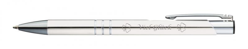 10 Kugelschreiber mit Gravur "Viel Glück" / aus Metall / Farbe: weiß