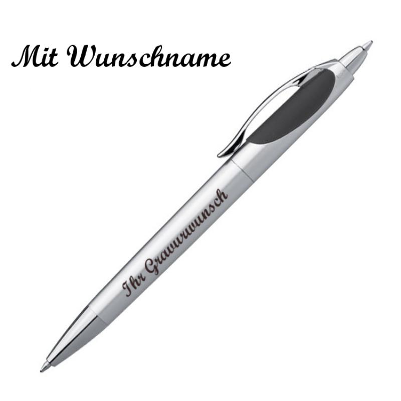 10 Kugelschreiber mit Namensgravur - 2 Schreibfarben - Farbe: silber-schwarz