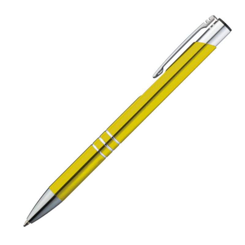 10 Kugelschreiber mit Namensgravur / je 10 schwarze + blaue Minen / gelb
