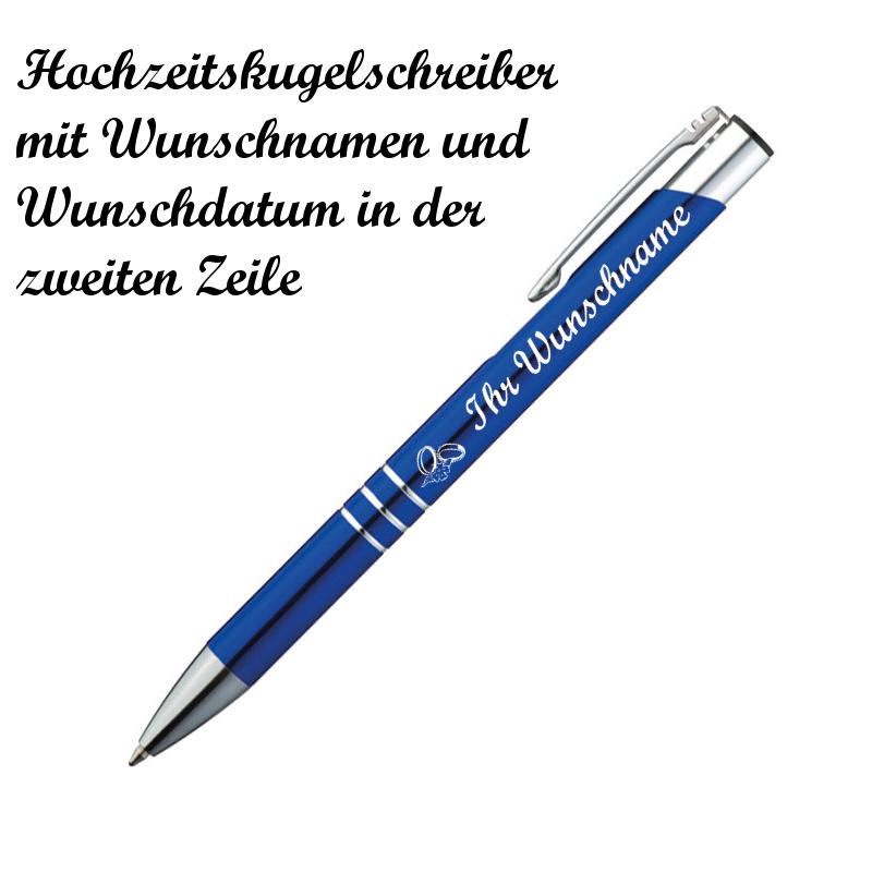 10 Kugelschreiber mit Namensgravur "Hochzeit" - aus Metall - Farbe: blau