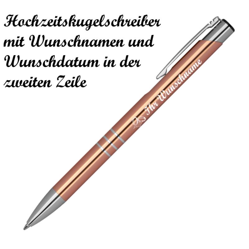 10 Kugelschreiber mit Namensgravur "Hochzeit" - aus Metall - Farbe: roségold