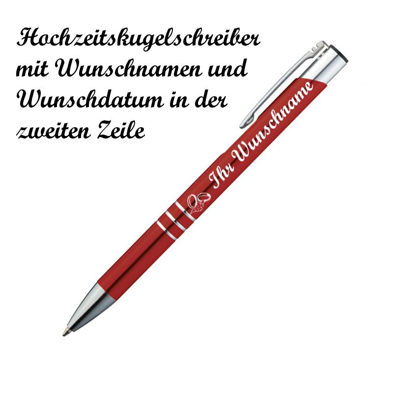 10 Kugelschreiber mit Namensgravur "Hochzeit" - aus Metall - Farbe: rot