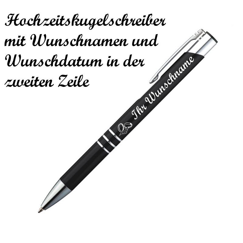 10 Kugelschreiber mit Namensgravur "Hochzeit" - aus Metall - Farbe: schwarz