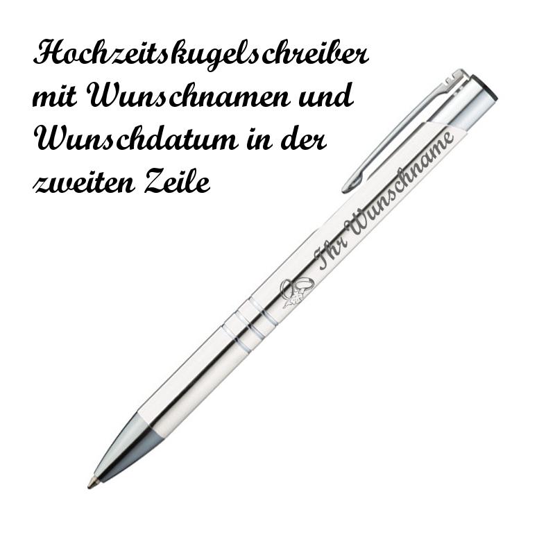 10 Kugelschreiber mit Namensgravur "Hochzeit" - aus Metall - Farbe: weiß