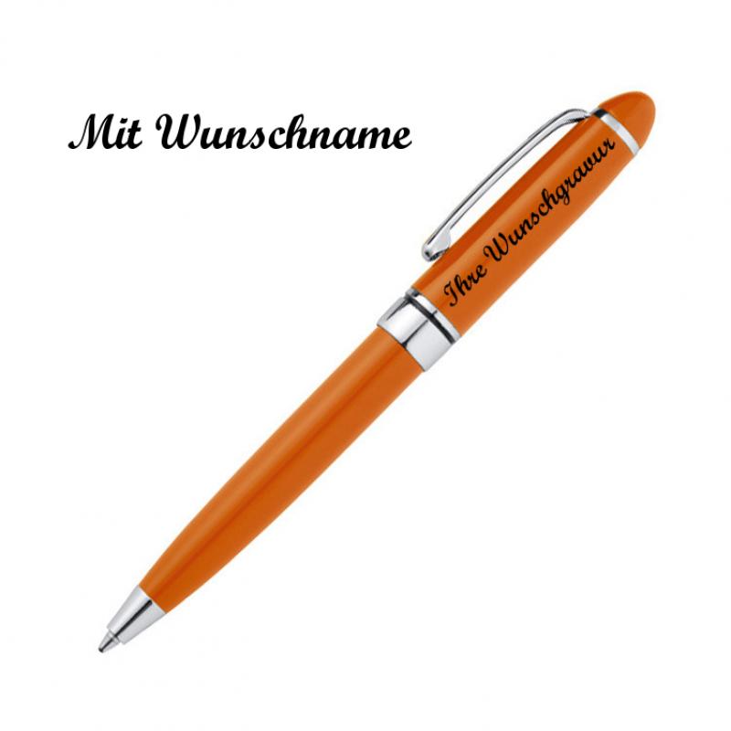 10 Minikugelschreiber mit Namensgravur - aus Metall - Farbe: orange