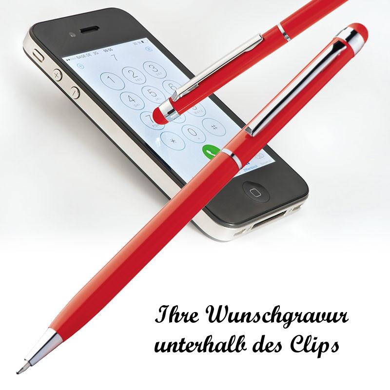 10 Touchpen Drehkugelschreiber mit Namensgravur - aus Edelstahl - Farbe: rot