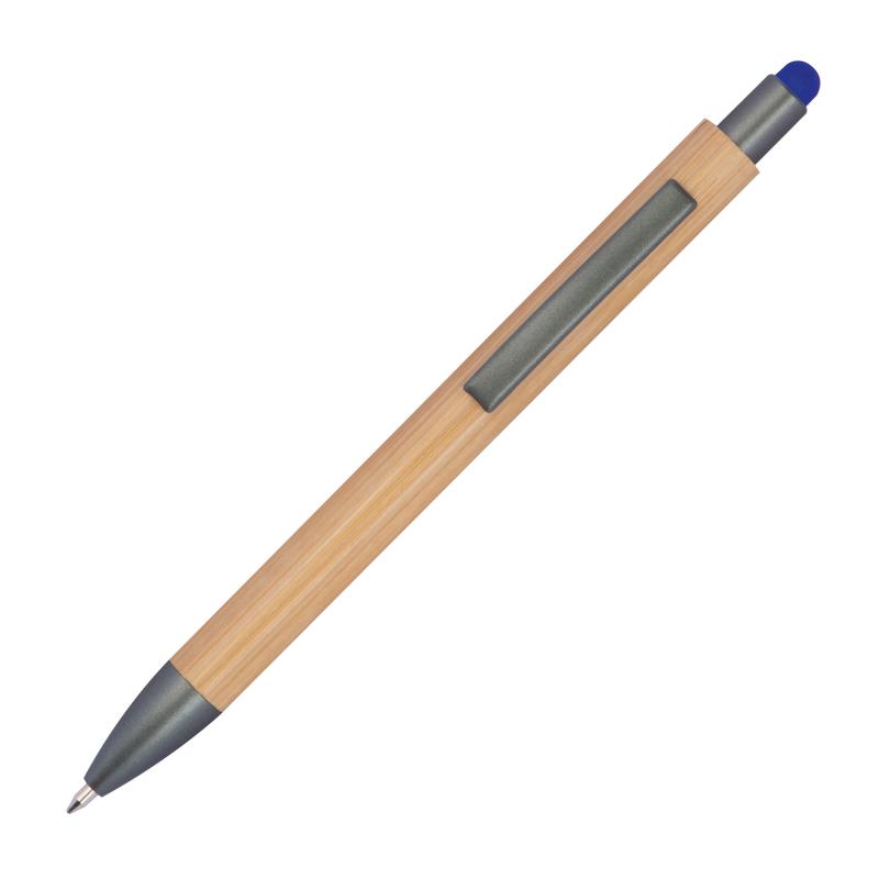 10 Touchpen Holzkugelschreiber aus Bambus mit Gravur / Stylusfarbe: blau