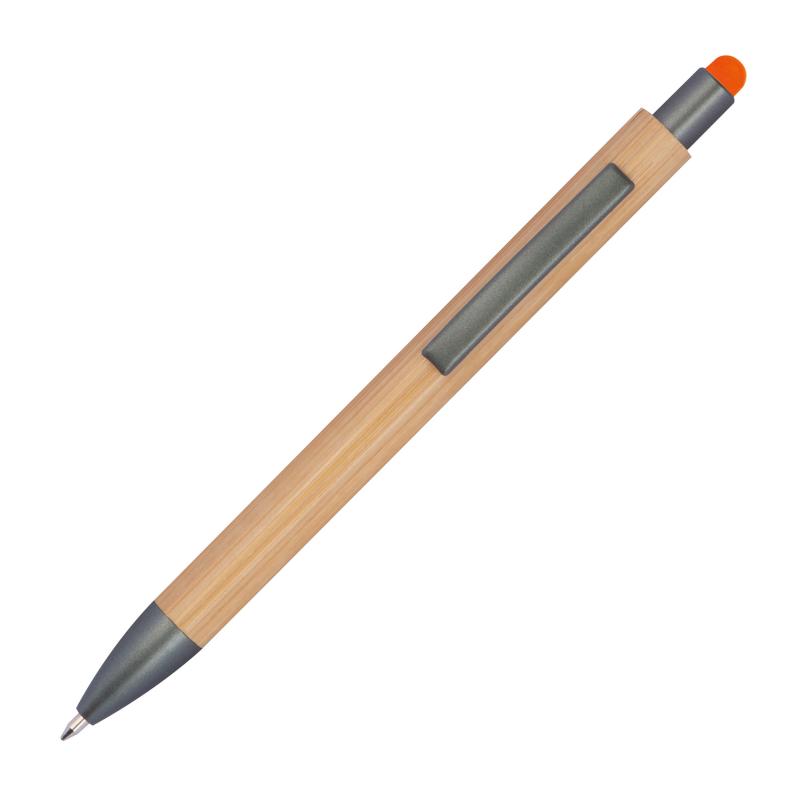 10 Touchpen Holzkugelschreiber aus Bambus mit Gravur / Stylusfarbe: orange