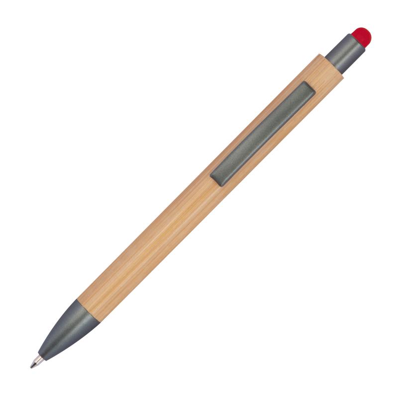 10 Touchpen Holzkugelschreiber aus Bambus mit Gravur / Stylusfarbe: rot