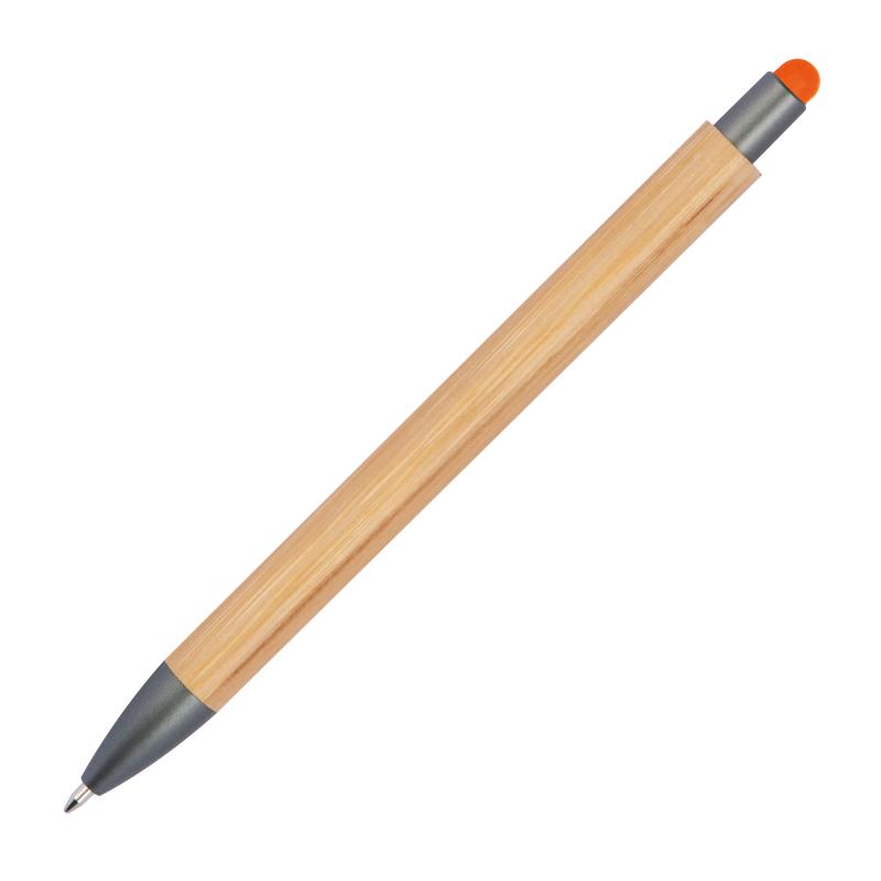 10 Touchpen Holzkugelschreiber aus Bambus mit Namensgravur - Stylusfarbe: orange