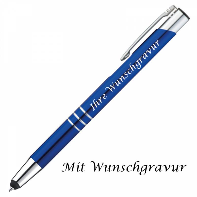 10 Touchpen Kugelschreiber aus Metall mit Gravur / Farbe: blau