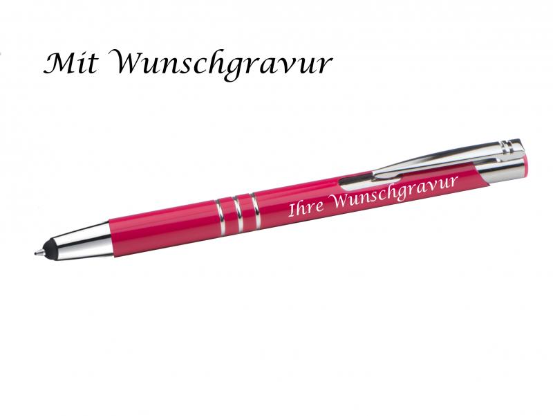 10 Touchpen Kugelschreiber aus Metall mit Gravur / Farbe: fuchsienrot