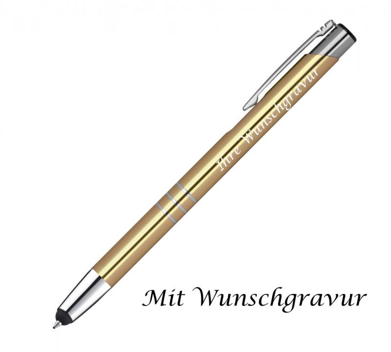 10 Touchpen Kugelschreiber aus Metall mit Gravur / Farbe: gold