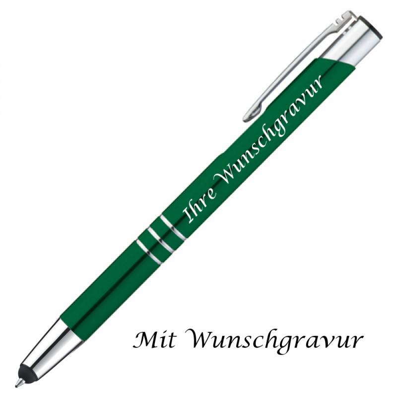 10 Touchpen Kugelschreiber aus Metall mit Gravur / Farbe: grün