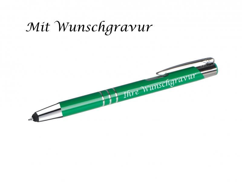 10 Touchpen Kugelschreiber aus Metall mit Gravur / Farbe: mittelgrün