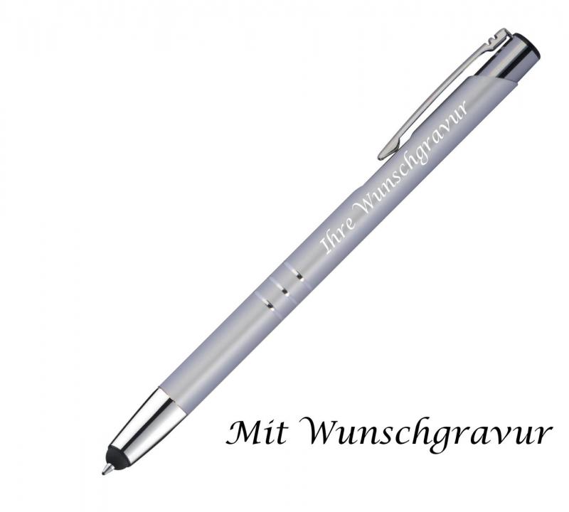 10 Touchpen Kugelschreiber aus Metall mit Gravur / Farbe: silber