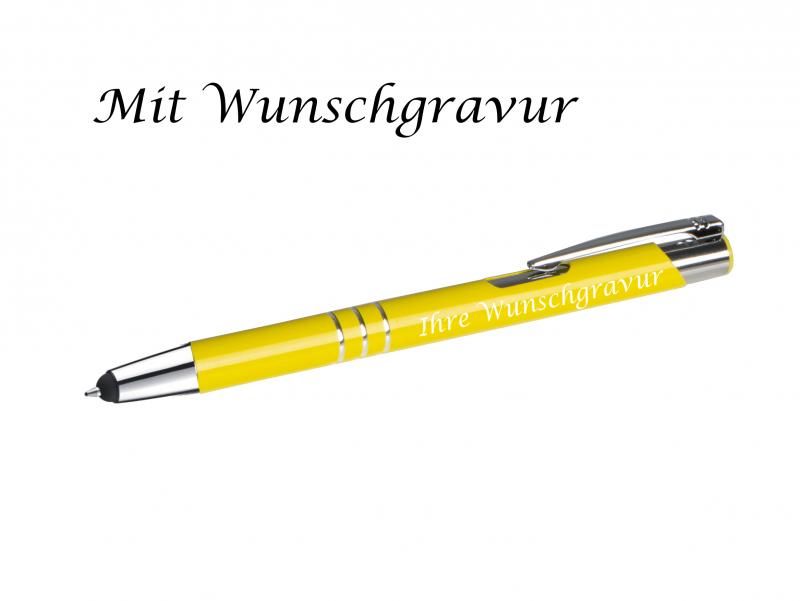 10 Touchpen Kugelschreiber aus Metall mit Gravur / Farbe: sonnengelb