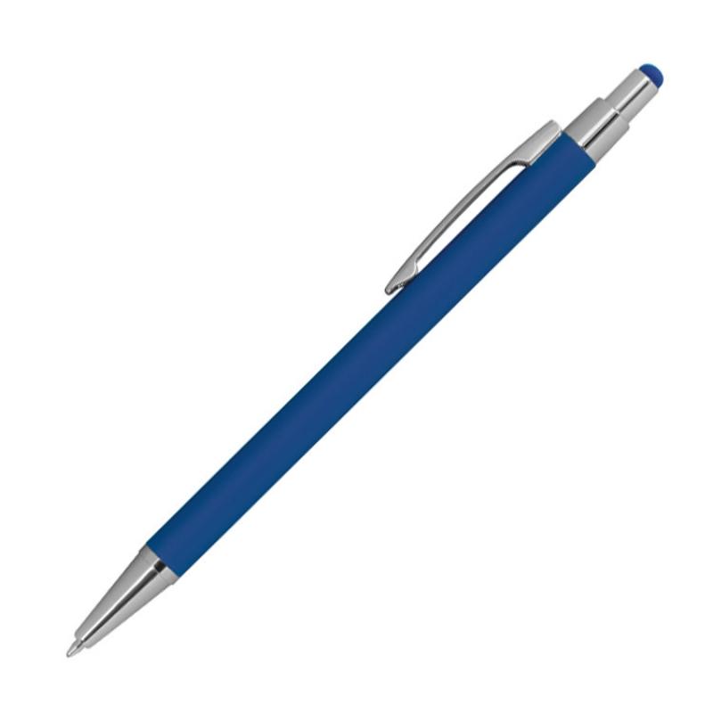 10 Touchpen Kugelschreiber aus Metall mit Gravur / gummiert / Farbe: blau