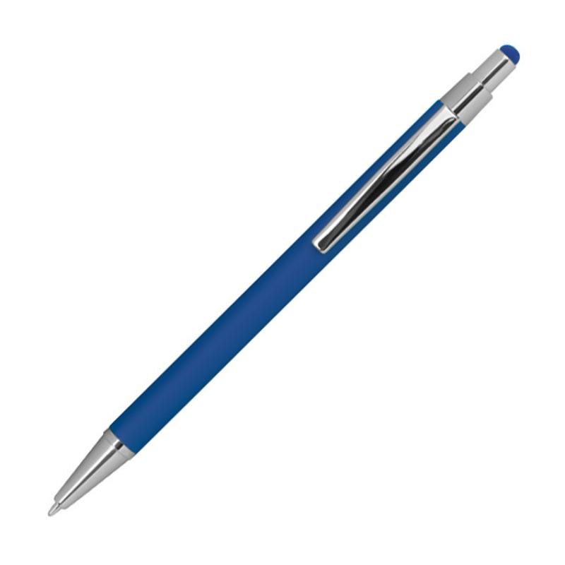 10 Touchpen Kugelschreiber aus Metall mit Gravur / gummiert / Farbe: blau
