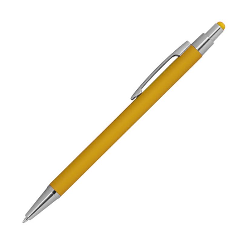10 Touchpen Kugelschreiber aus Metall mit Gravur / gummiert / Farbe: gelb