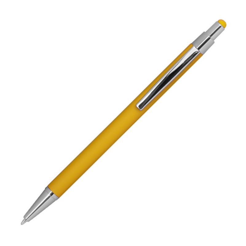 10 Touchpen Kugelschreiber aus Metall mit Gravur / gummiert / Farbe: gelb