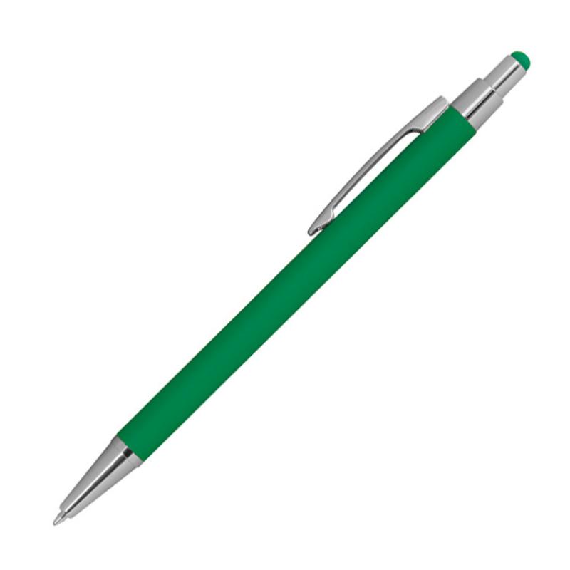 10 Touchpen Kugelschreiber aus Metall mit Gravur / gummiert / Farbe: grün