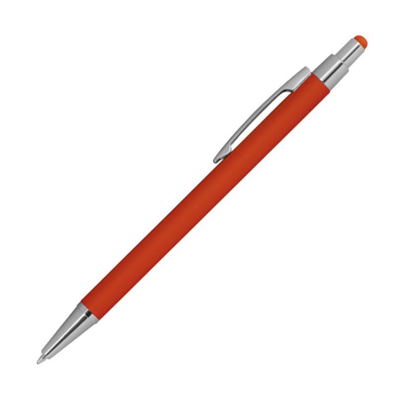 10 Touchpen Kugelschreiber aus Metall mit Gravur / gummiert / Farbe: orange