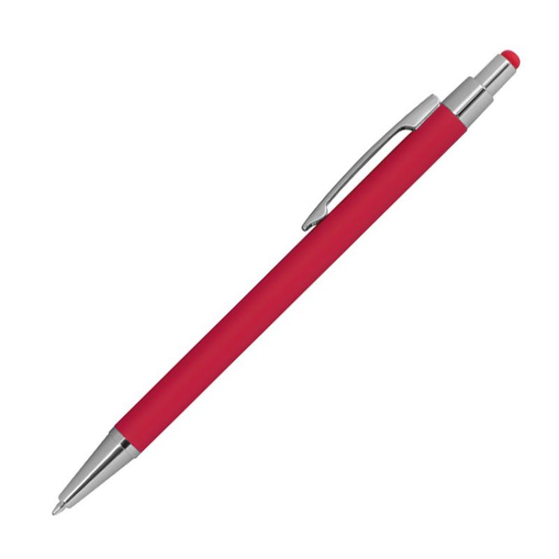 10 Touchpen Kugelschreiber aus Metall mit Gravur / gummiert / Farbe: rot