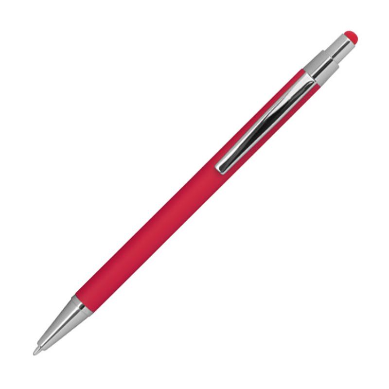 10 Touchpen Kugelschreiber aus Metall mit Gravur / gummiert / Farbe: rot
