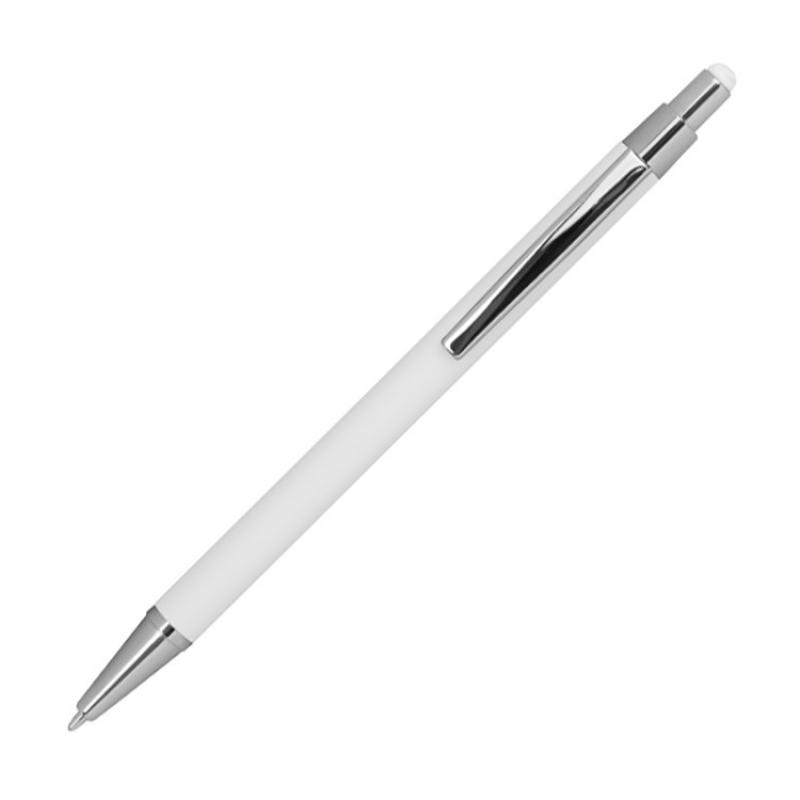 10 Touchpen Kugelschreiber aus Metall mit Gravur / gummiert / Farbe: weiß