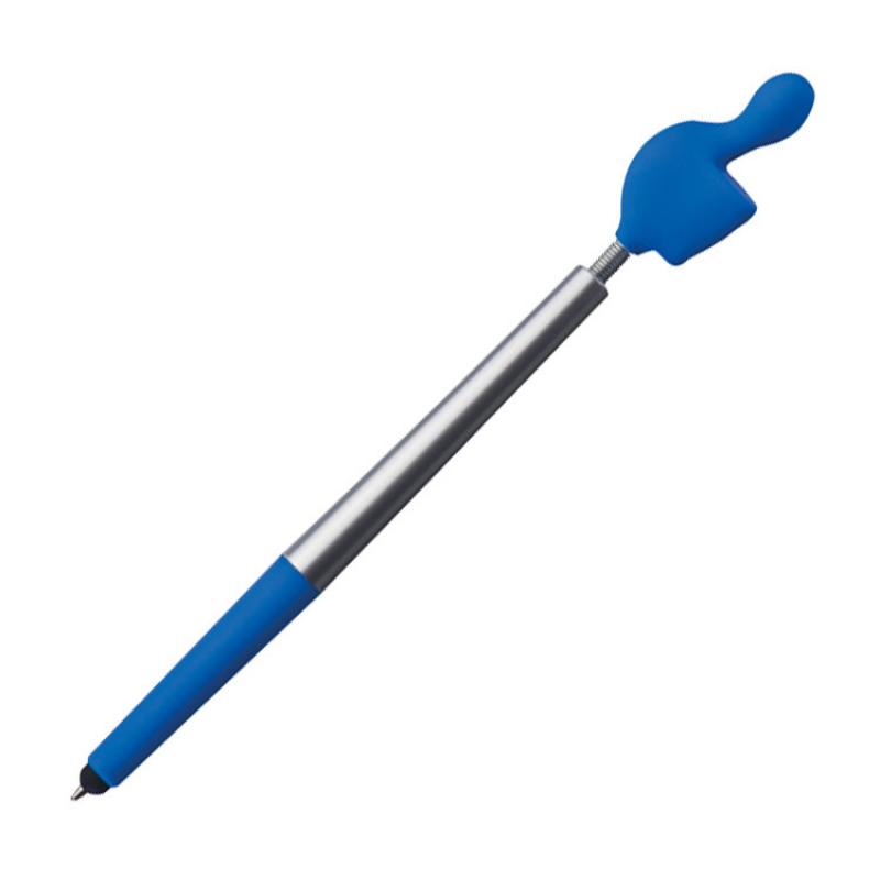 10 Touchpen Kugelschreiber mit Gravur / "Smile Hand" / Farbe: silber-blau