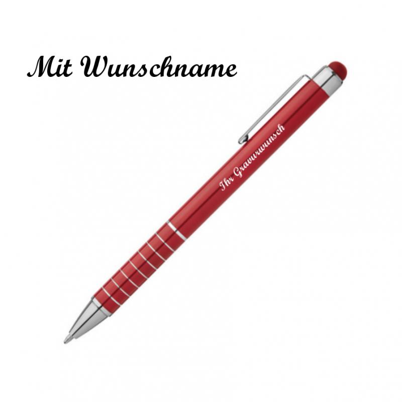 10 Touchpen Kugelschreiber mit Namensgravur - aus Metall - Farbe: rot