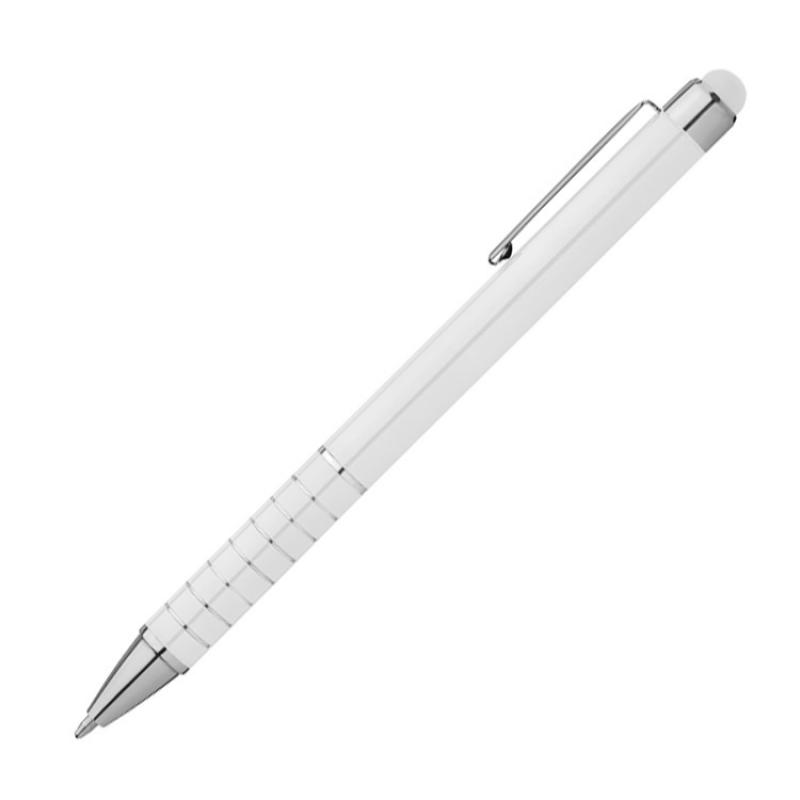 10 Touchpen Kugelschreiber mit Namensgravur - aus Metall - Farbe: weiss