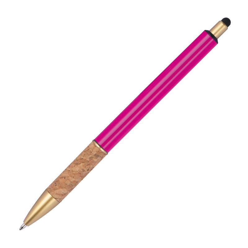 10 Touchpen Metall-Kugelschreiber mit Gravur / mit Korkgriffzone / Farbe: pink