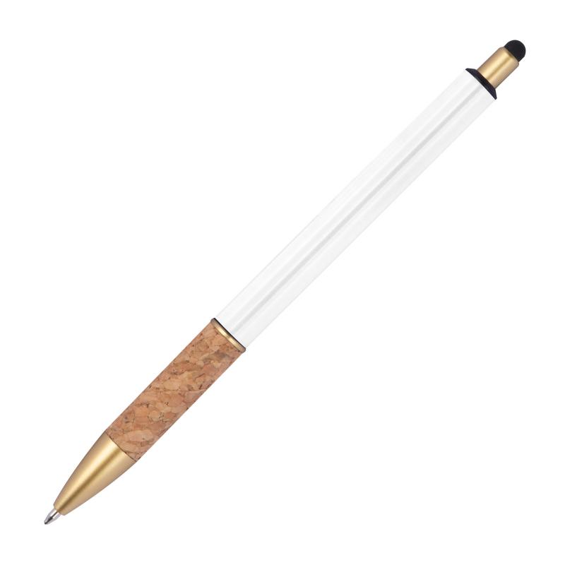 10 Touchpen Metall-Kugelschreiber mit Gravur / mit Korkgriffzone / Farbe: weiß