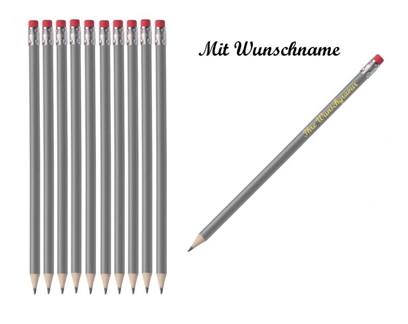 100 Bleistifte mit Radierer - HB - Farbe: lackiert grau - mit Namensgravur