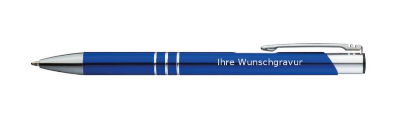 100 Kugelschreiber aus Metall / mit Gravur / Farbe: blau
