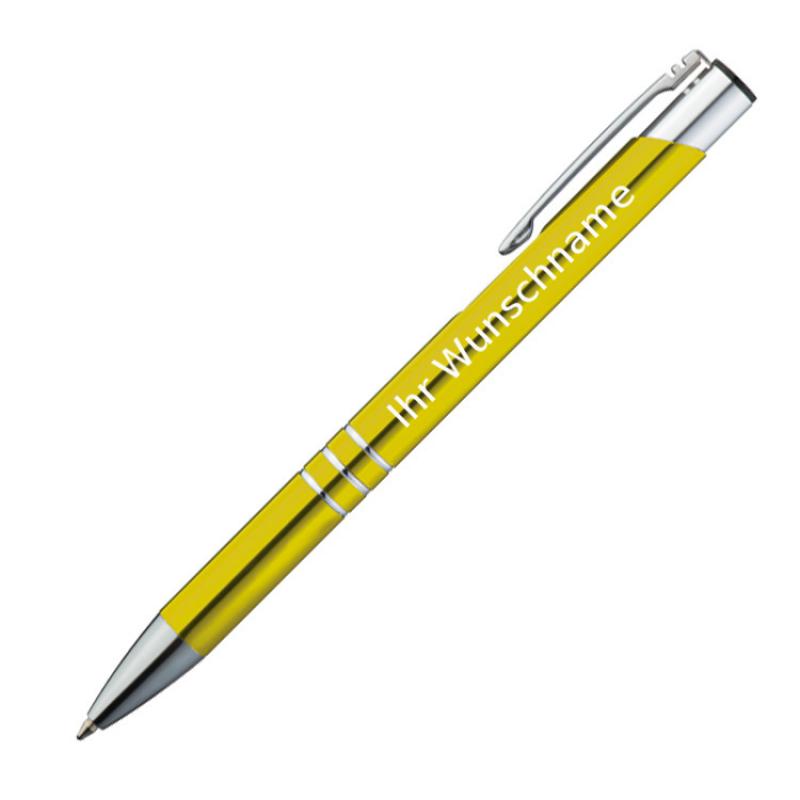 100 Kugelschreiber aus Metall / mit Gravur / Farbe: gelb
