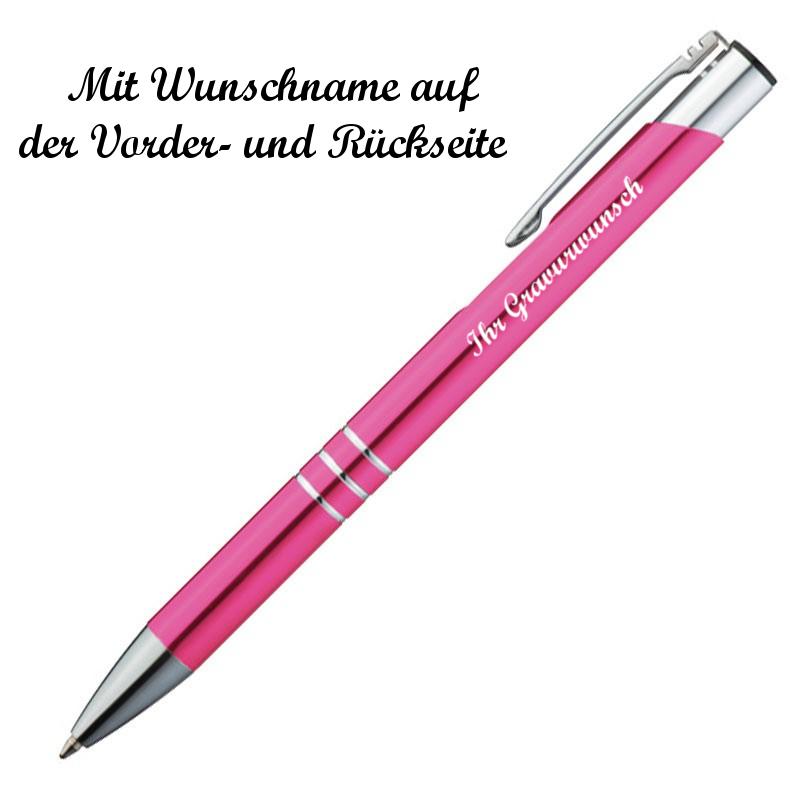 100 Kugelschreiber aus Metall mit beidseitige Namensgravur - Farbe: pink
