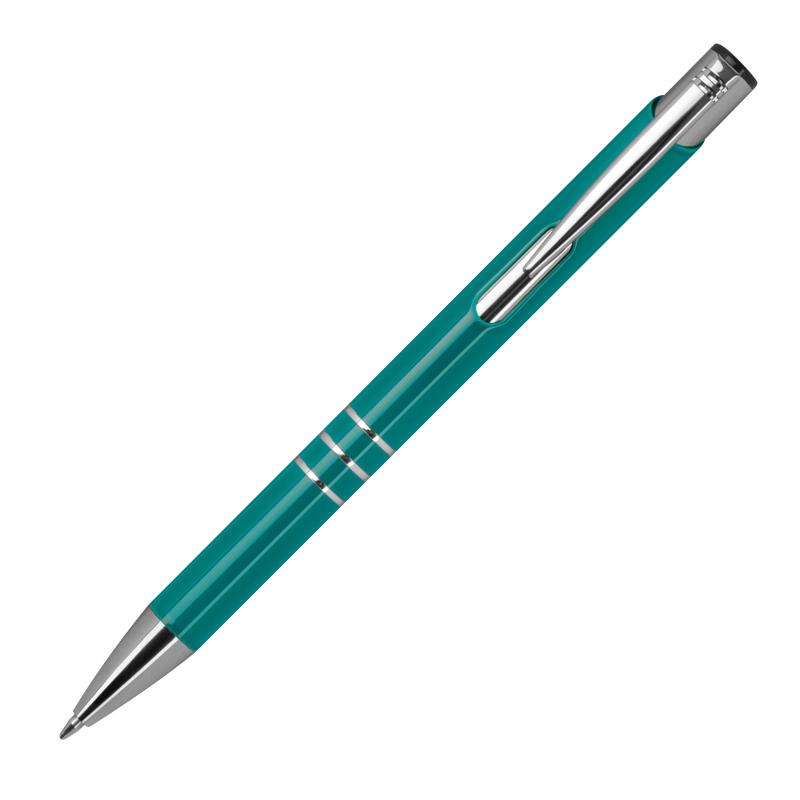 100 Kugelschreiber aus Metall mit Gravur / vollfarbig lackiert / türkis (matt)