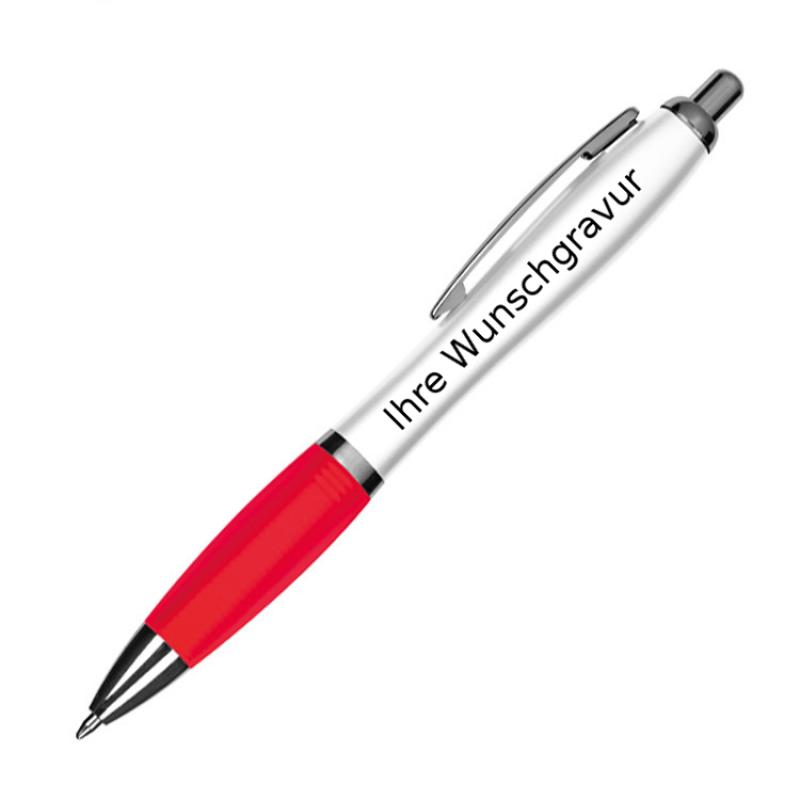 100 Kugelschreiber mit Gravur / aus Kunststoff / Farbe: weiß-rot