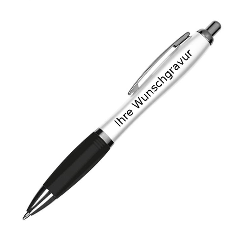 100 Kugelschreiber mit Gravur / aus Kunststoff / Farbe: weiß-schwarz