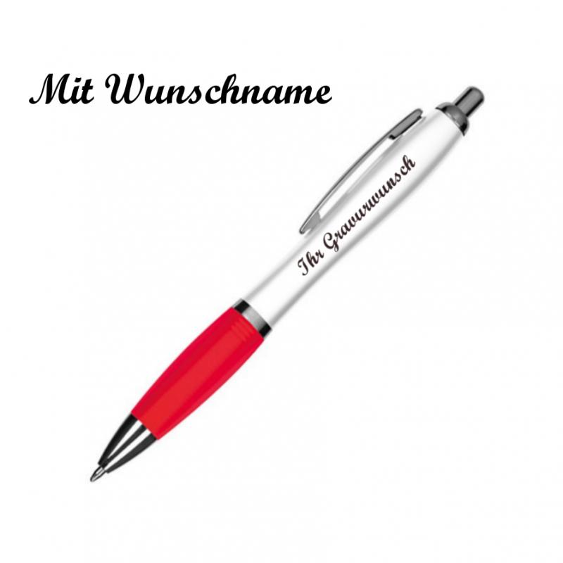 100 Kugelschreiber mit Namensgravur - aus Kunststoff - Farbe: weiß-rot