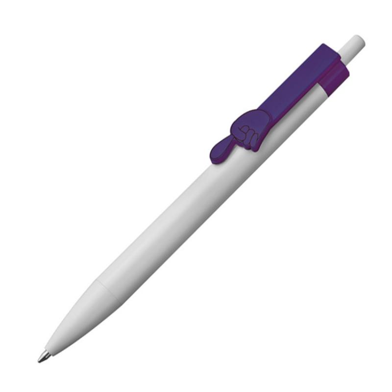 100x Druckkugelschreiber mit Gravur / "Fingerzeig" / Clipfarbe: lila