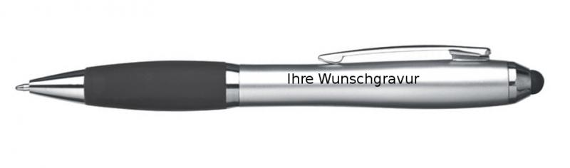 100x Touchpen Kugelschreiber mit Gravur / Farbe: silber-schwarz